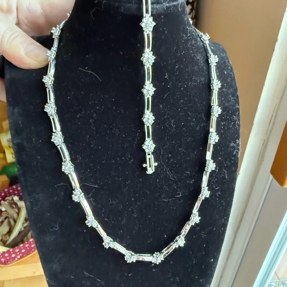 Nolan Miller Silver Crystal Necklace & Bracelet Set